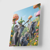 Whimsical Elephants Clock Vierkante Klok (Hoek)