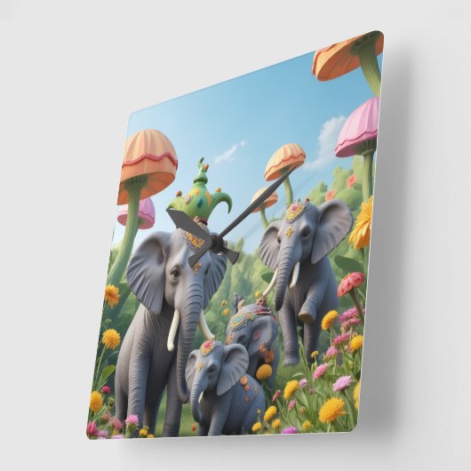 Whimsical Elephants Clock Vierkante Klok (Hoek)