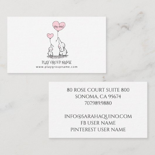 Whimsical Elephants Custom Mom & Kind Speelgroep Contactkaartje (Voorkant / Achterkant)