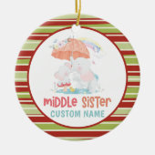 Whimsical Elephants Middle Sister Custom Name Keramisch Ornament (Voorkant)