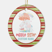 Whimsical Elephants Middle Sister Custom Name Keramisch Ornament (Links)