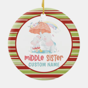 Whimsical Elephants Middle Sister Custom Name Keramisch Ornament