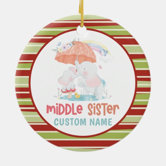 Whimsical Elephants Middle Sister Custom Name Keramisch Ornament (Achterkant)