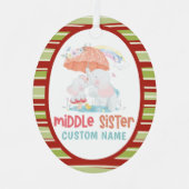 Whimsical Elephants Middle Sister Custom Name Metalen Ornament (Voorkant)