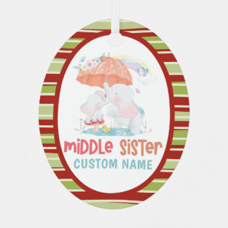 Whimsical Elephants Middle Sister Custom Name Metalen Ornament