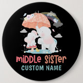 Whimsical Elephants Middle Sister Custom Name Ronde Button 6,0 Cm (Voorkant)