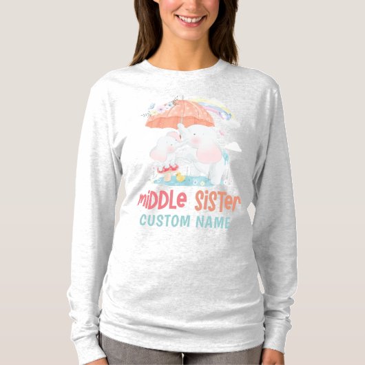 Whimsical Elephants Middle Sister Custom Name T-shirt (Voorkant)