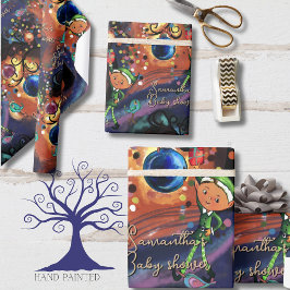 Whimsical Elf & Bird Baby Shower Personalized  Cadeaupapier