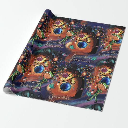 Whimsical Elf & Bird Baby Shower Personalized Cadeaupapier (Uitgerold)