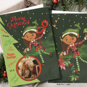 Whimsical Elf Girl Photo Christmas Card | Green Feestdagen Kaart