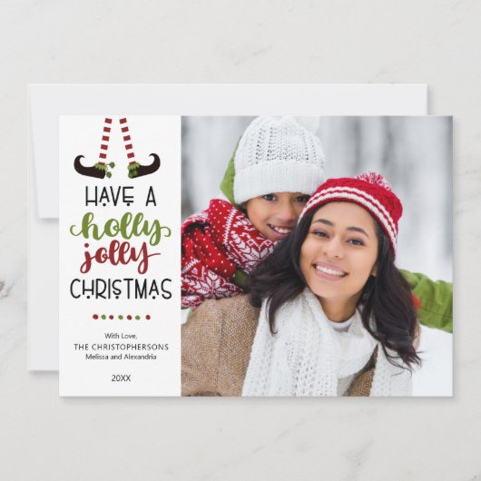 Whimsical Elf HOLLY JOLLY KERSTMIS Feestdagenkaart (Voorkant)