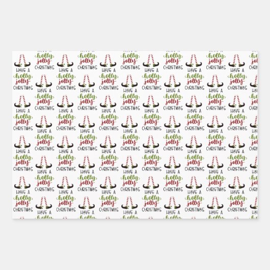 Whimsical Elf HOLLY JOLLY KERSTMIS Rood Groen Inpakpapier Vel (Voorkant 2)