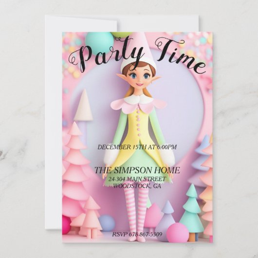 Whimsical Elf Kerst Vakantie Party uitnodiging (Voorkant)