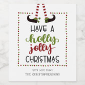 Whimsical Elf Legs Holly Jolly Kerstmis Wijn Etiket (Enkel label)