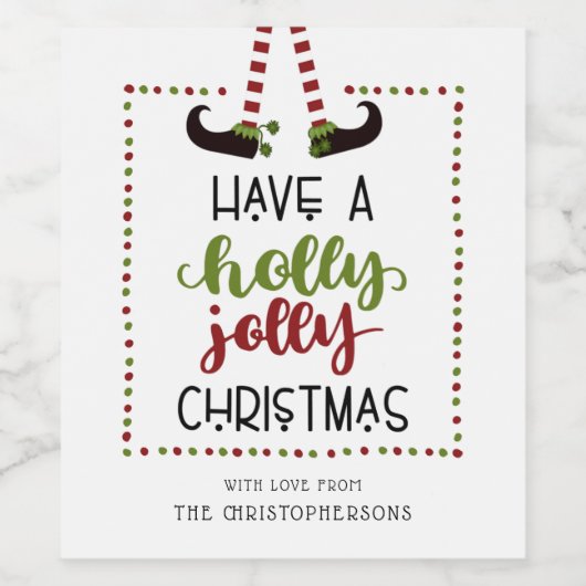 Whimsical Elf Legs Holly Jolly Kerstmis Wijn Etiket (Enkel label)