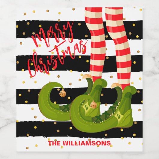 Whimsical Elf Legs Kerstmis Wijn Etiket (Enkel label)