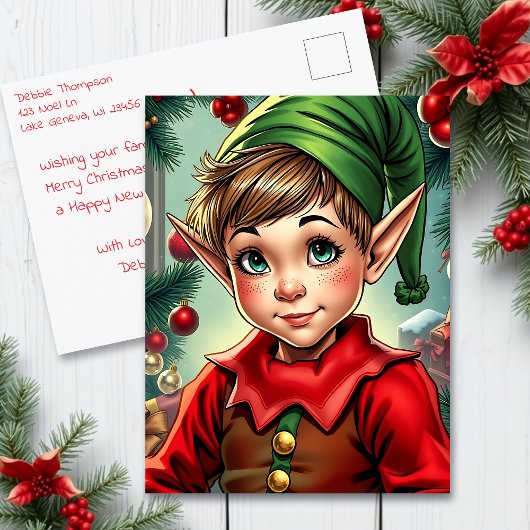 Whimsical Elf | Personalized Christmas Briefkaart