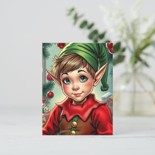 Whimsical Elf | Personalized Christmas Briefkaart (Staand voorkant)