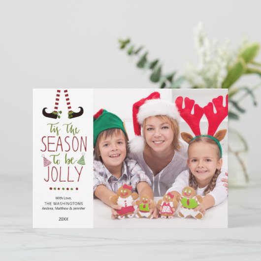 Whimsical Elf SEASON OM JOLLY TE ZIJN Feestdagenkaart (Staand voorkant)