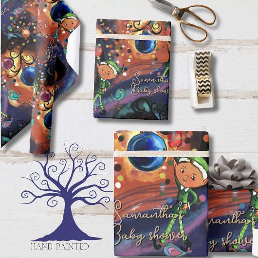 Whimsical Elf & Vogel Baby Shower Persoonlijk  Cadeaupapier