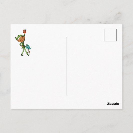 Whimsical Elf with Bird under a Tree Christmas Briefkaart (Achterkant)