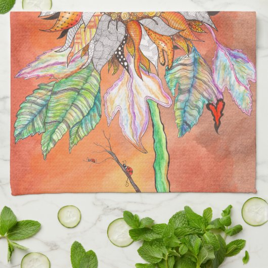 Whimsical en Colorful Sunflower Kitchen Towel Theedoek (Gevouwen)