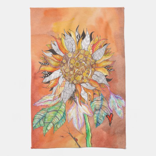 Whimsical en Colorful Sunflower Kitchen Towel Theedoek (Verticaal)