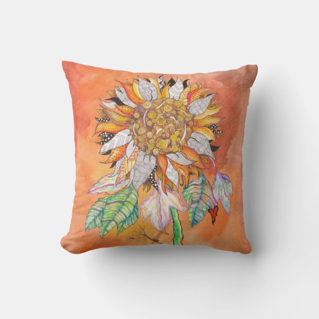 Whimsical en Colorful Sunflower Kussen (Voorkant)
