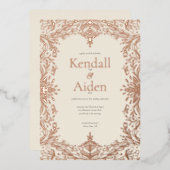 Whimsical en Elegant Roos Gold Foil Wedding Folie Uitnodiging (Voorkant / Achterkant)