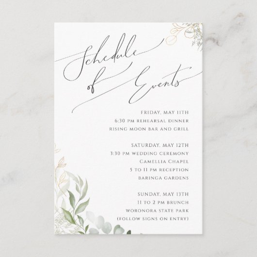 Whimsical en Gold Schedule of Events Informatiekaartje (Voorkant)