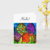 Whimsical en Kleurrijke Bomen Vinger Schilderen Kaart (Gele Bloem)