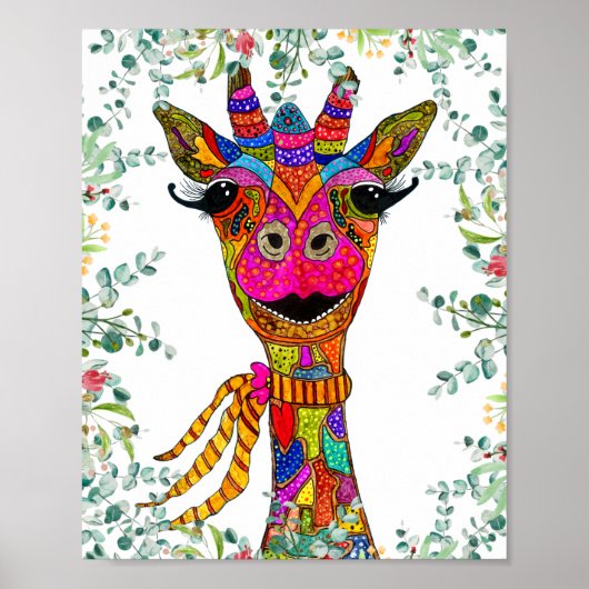 Whimsical en Kleurrijke Giraffe Poster (Voorkant)