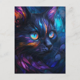 Whimsical en Kleurrijke Glas in lood Cat Briefkaart