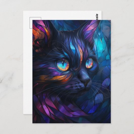 Whimsical en Kleurrijke Glas in lood Cat Briefkaart (Voorkant / Achterkant)