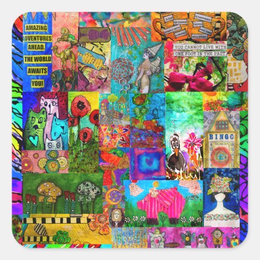 Whimsical en Kleurrijke Mixed Media Stickers (Voorkant)