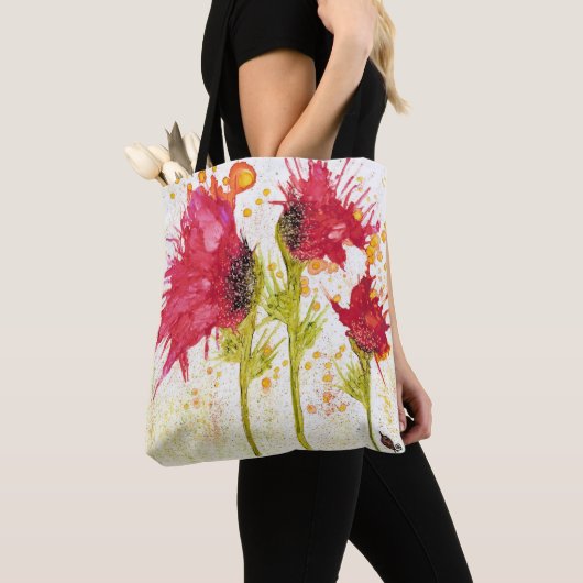 Whimsical en kleurrijke Poppy Canvas tas (Dichtbij)