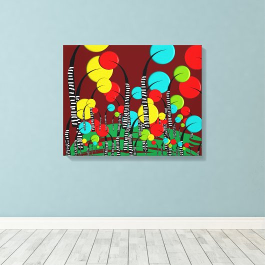 Whimsical en Quirky Tree Art Magical Forrest Red Canvas Afdruk (Insitu (Houten vloer))