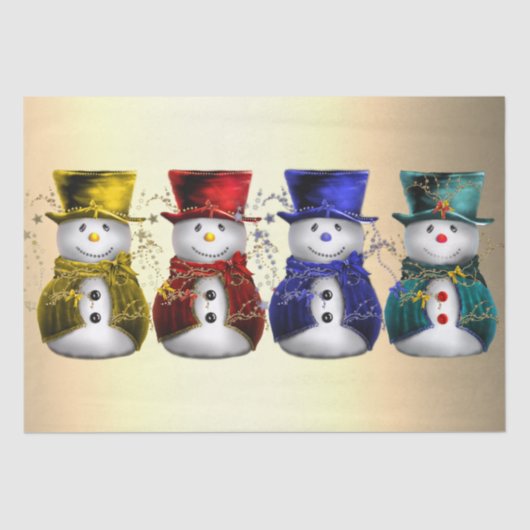 Whimsical en Schattige Kleurrijke Sneeuwmannen Ker Tissuepapier (Voorkant)