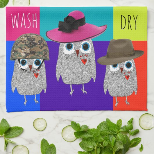 Whimsical en Schattigee Wise Owl keukenhanddoek (Gevouwen)