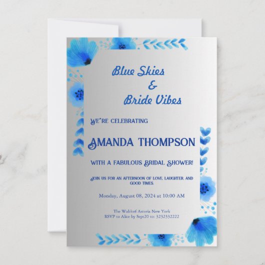 Whimsical en Sweet Blue Bruids Douche Uitnodiging (Voorkant)