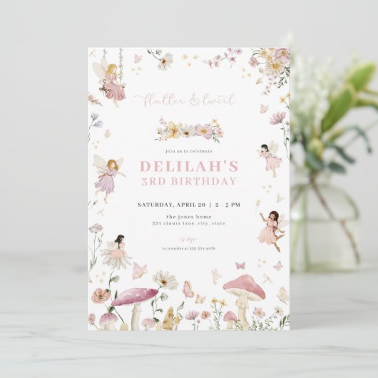 Whimsical Enchanted Fairy Verjaardag Uitnodiging (Staand voorkant)
