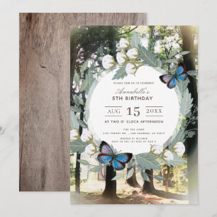 Whimsical Enchanted Forest Blue Butterfly Verjaard Kaart