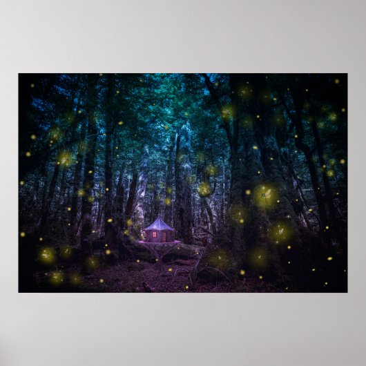 Whimsical Enchanted Forest Firefly Fairy House Poster (Voorkant)