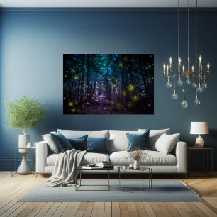 Whimsical Enchanted Forest Firefly Fairy House Poster