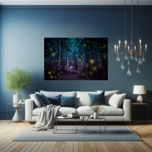 Whimsical Enchanted Forest Firefly Fairy House Poster