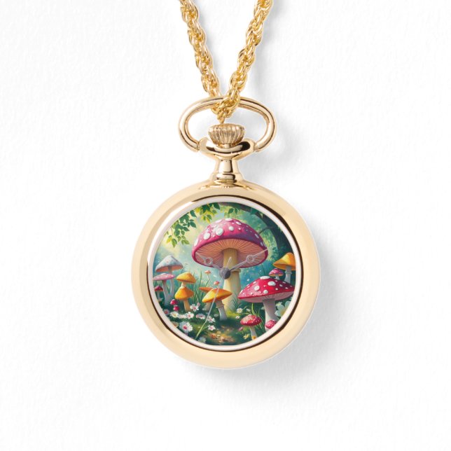 Whimsical Enchanted Forest Mushrooms eWatch Horloge (Voorkant)