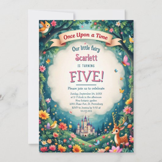 Whimsical Enchanted Forest Sprookje 5e verjaardag Kaart (Voorkant)
