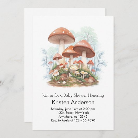 Whimsical Enchanted Mushroom Meisje Baby shower Kaart (Voorkant / Achterkant)