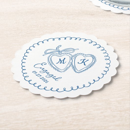 Whimsical Engaged Couple Blue Hearts Trendy Doodle Kartonnen Onderzetters (Gekanteld)