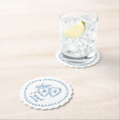 Whimsical Engaged Couple Blue Hearts Trendy Doodle Kartonnen Onderzetters (Insitu)